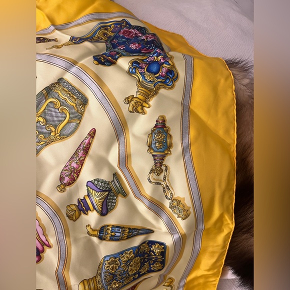 Hermes Qu Importe Le Flacon Yellow Silk Scarf with Box - Picture 6 of 13